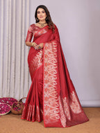 Sonakshi Women's Maroon Soft Silk Zari Weaving Saree with Blouse | Grocsy