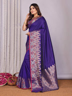 Sonakshi Women's Royal Blue Soft Silk Zari Weaving Saree with Blouse | Grocsy