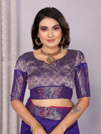 Sonakshi Women's Royal Blue Soft Silk Zari Weaving Saree with Blouse | Grocsy