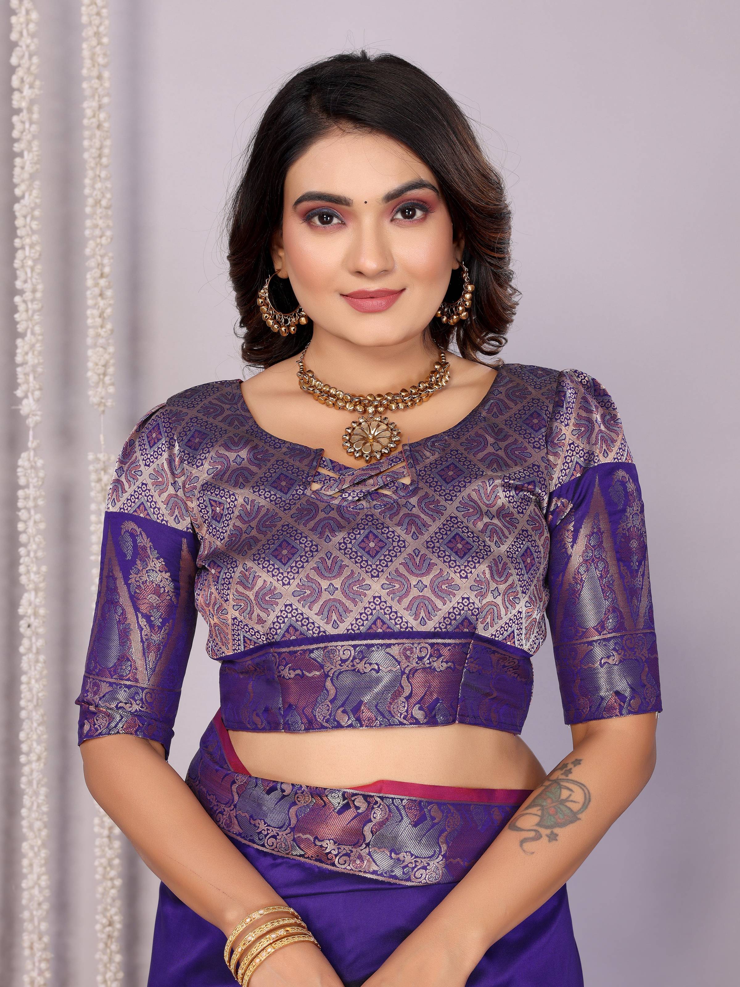 Sonakshi Women's Royal Blue Soft Silk Zari Weaving Saree with Blouse | Grocsy