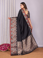 Sonakshi Women's Black Soft Silk Zari Weaving Saree with Blouse | Grocsy