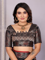 Sonakshi Women's Black Soft Silk Zari Weaving Saree with Blouse | Grocsy