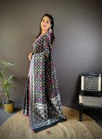 Sonakshi Women's Black Lichi Soft Silk Zari Weaving Saree with Blouse | Grocsy