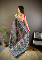Sonakshi Women's Black Lichi Soft Silk Zari Weaving Saree with Blouse | Grocsy