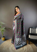 Sonakshi Women's Black Lichi Soft Silk Zari Weaving Saree with Blouse | Grocsy
