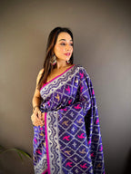 Sonakshi Women's Blue Lichi Soft Silk Zari Weaving Saree with Blouse | Grocsy