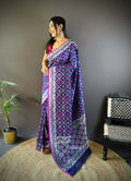 Sonakshi Women's Blue Lichi Soft Silk Zari Weaving Saree with Blouse | Grocsy