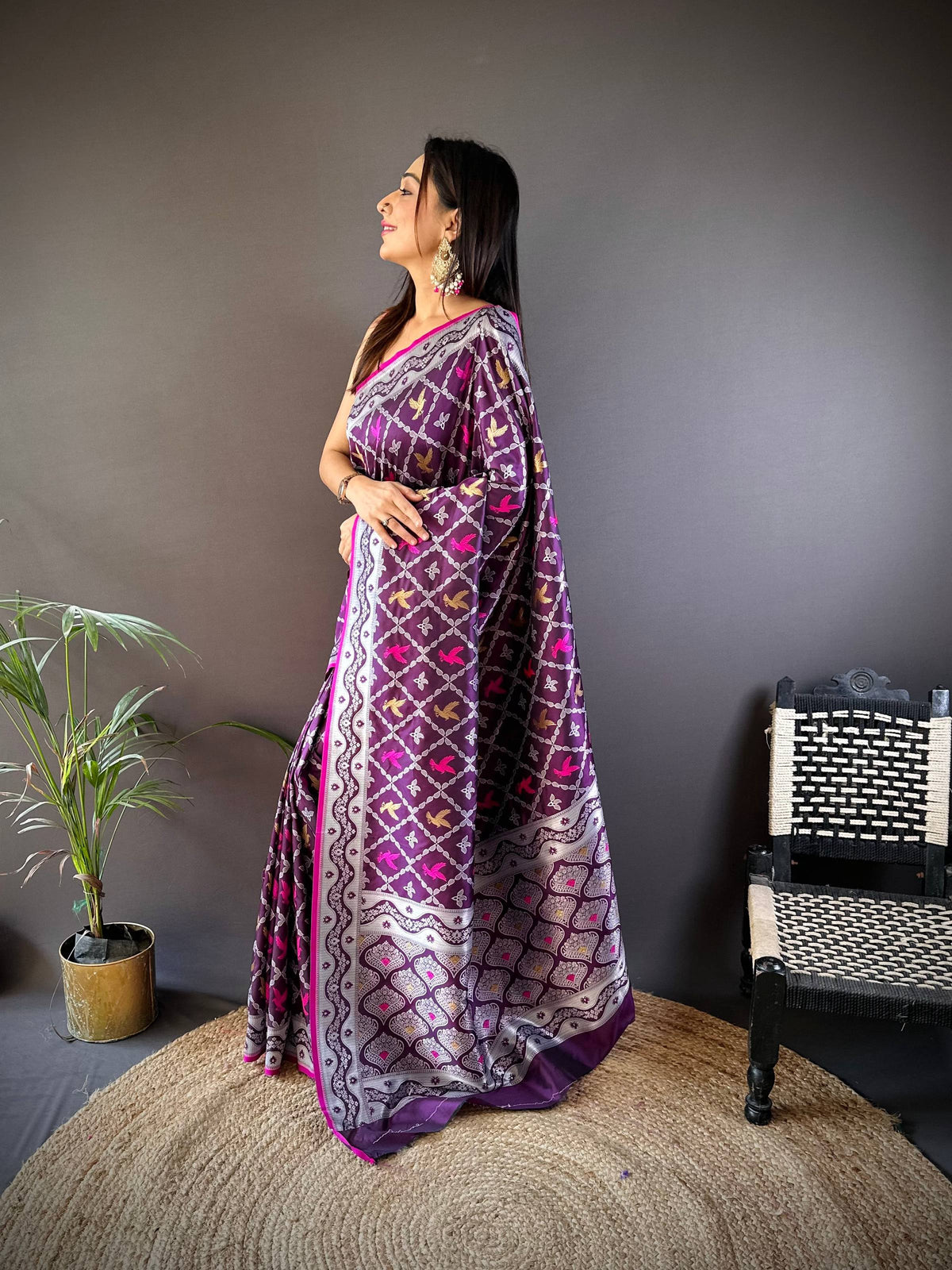 Sonakshi Women's Wine Lichi Soft Silk Zari Weaving Saree with Blouse | Grocsy