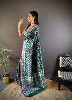 Sonakshi Women's Green Lichi Soft Silk Zari Weaving Saree with Blouse | Grocsy