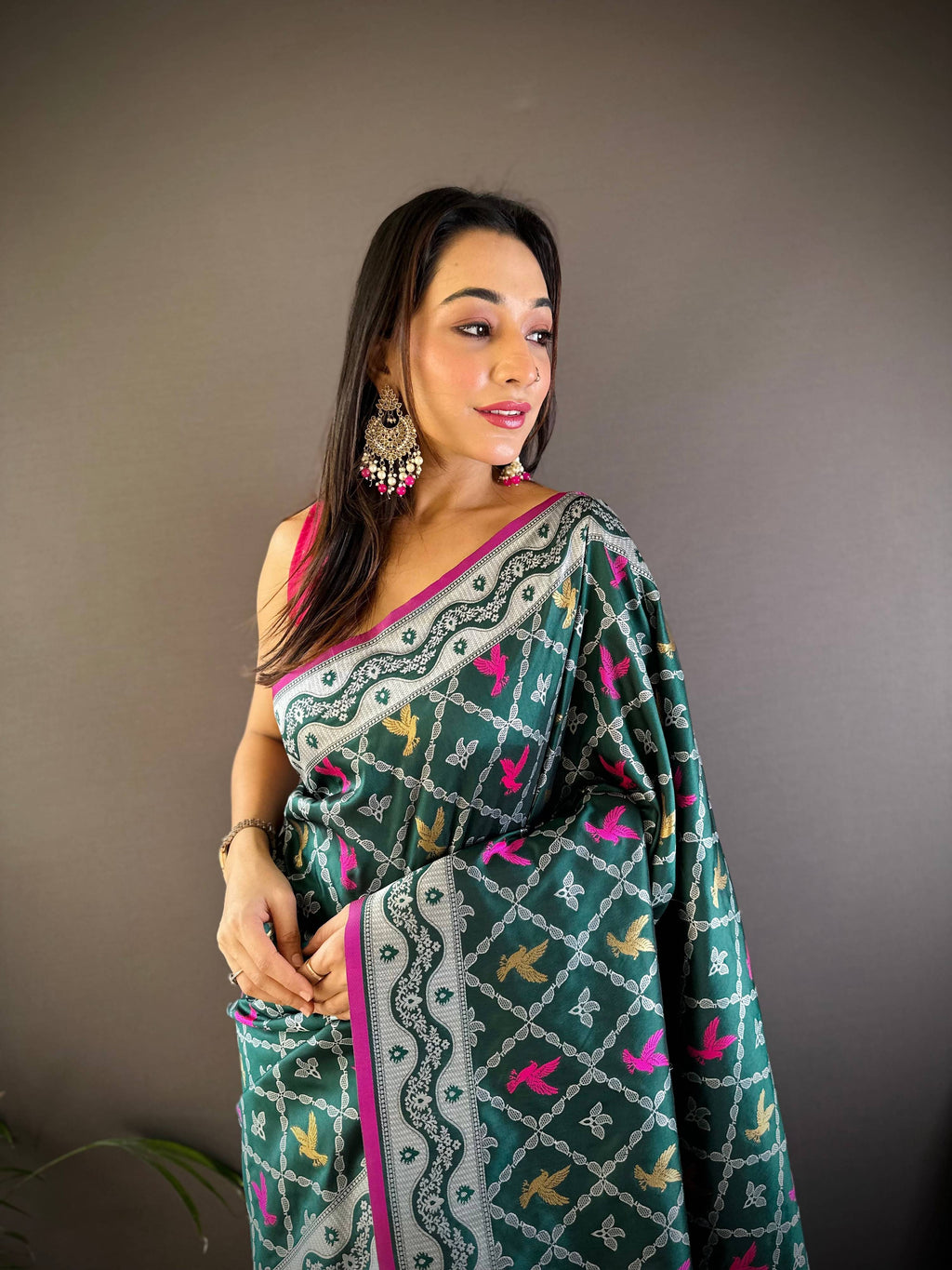 Sonakshi Women's Green Lichi Soft Silk Zari Weaving Saree with Blouse | Grocsy