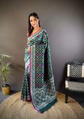 Sonakshi Women's Green Lichi Soft Silk Zari Weaving Saree with Blouse | Grocsy