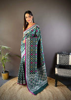 Sonakshi Women's Green Lichi Soft Silk Zari Weaving Saree with Blouse | Grocsy