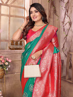 Sonakshi Women's Green Banarasi Silk Zari Weaving Saree with Blouse | Grocsy