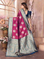 Sonakshi Women's Wine Banarasi Silk Zari Weaving Saree with Blouse | Grocsy