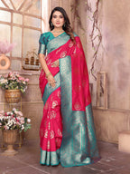 Sonakshi Women's Maharani Banarasi Silk Zari Weaving Saree with Blouse | Grocsy