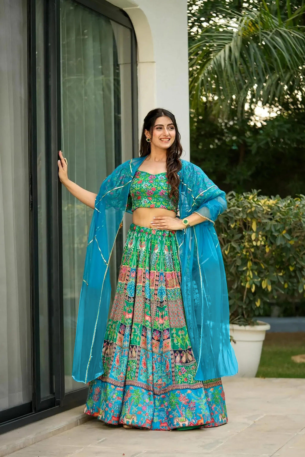 Sonakshi Women's Multicolor Silk Digital Printed Lehenga Choli Set | Grocsy