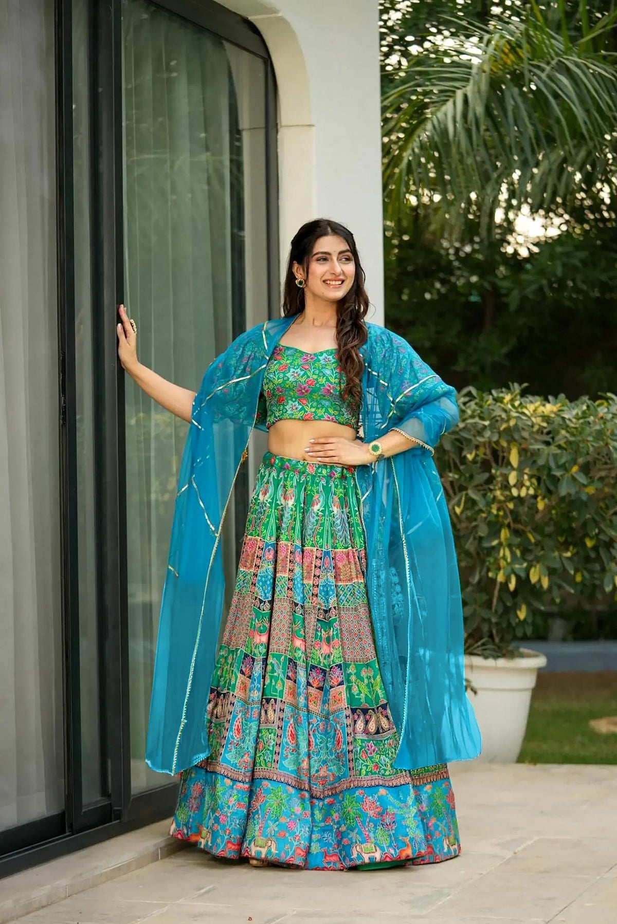 Sonakshi Women's Multicolor Silk Digital Printed Lehenga Choli Set | Grocsy