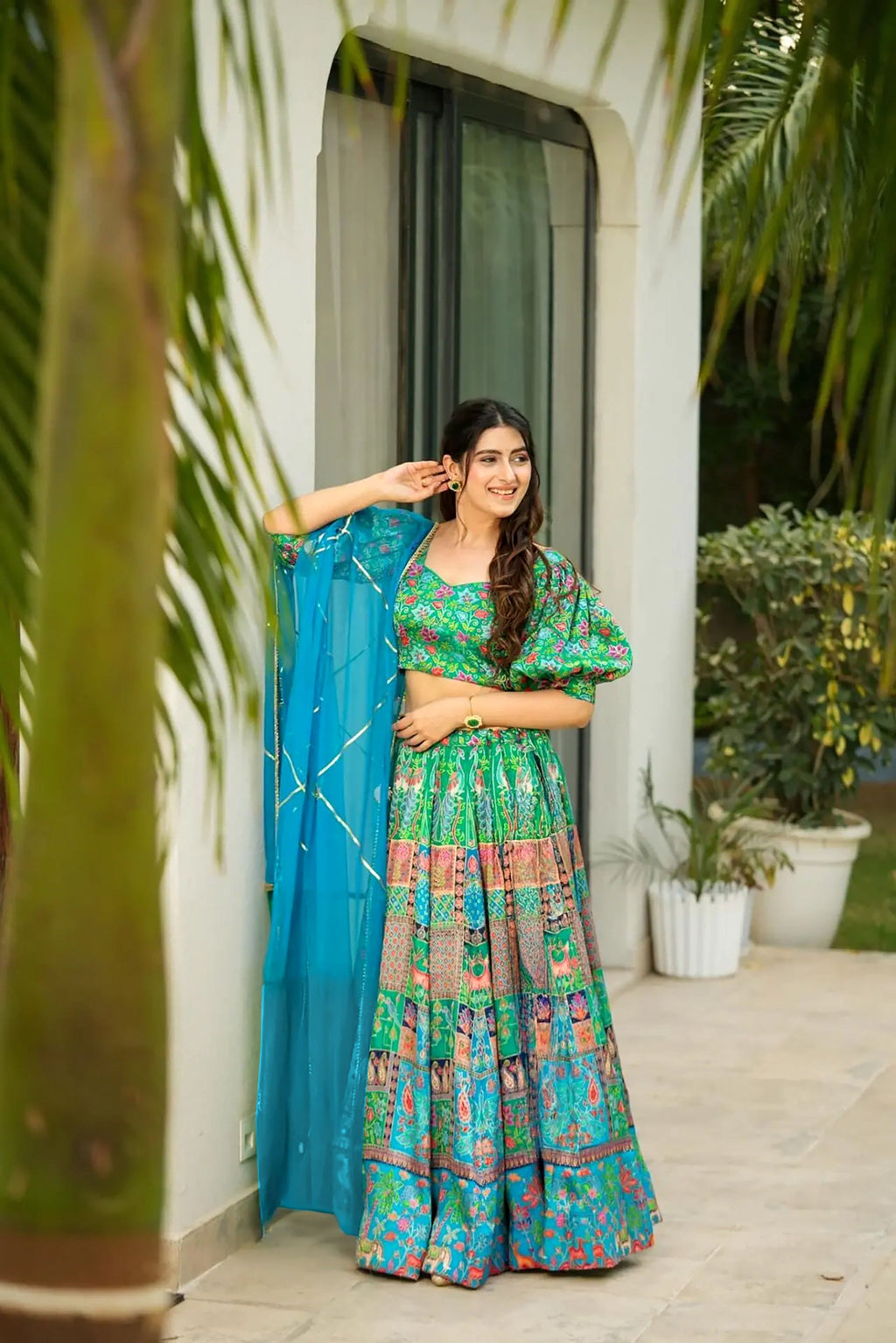 Sonakshi Women's Multicolor Silk Digital Printed Lehenga Choli Set | Grocsy