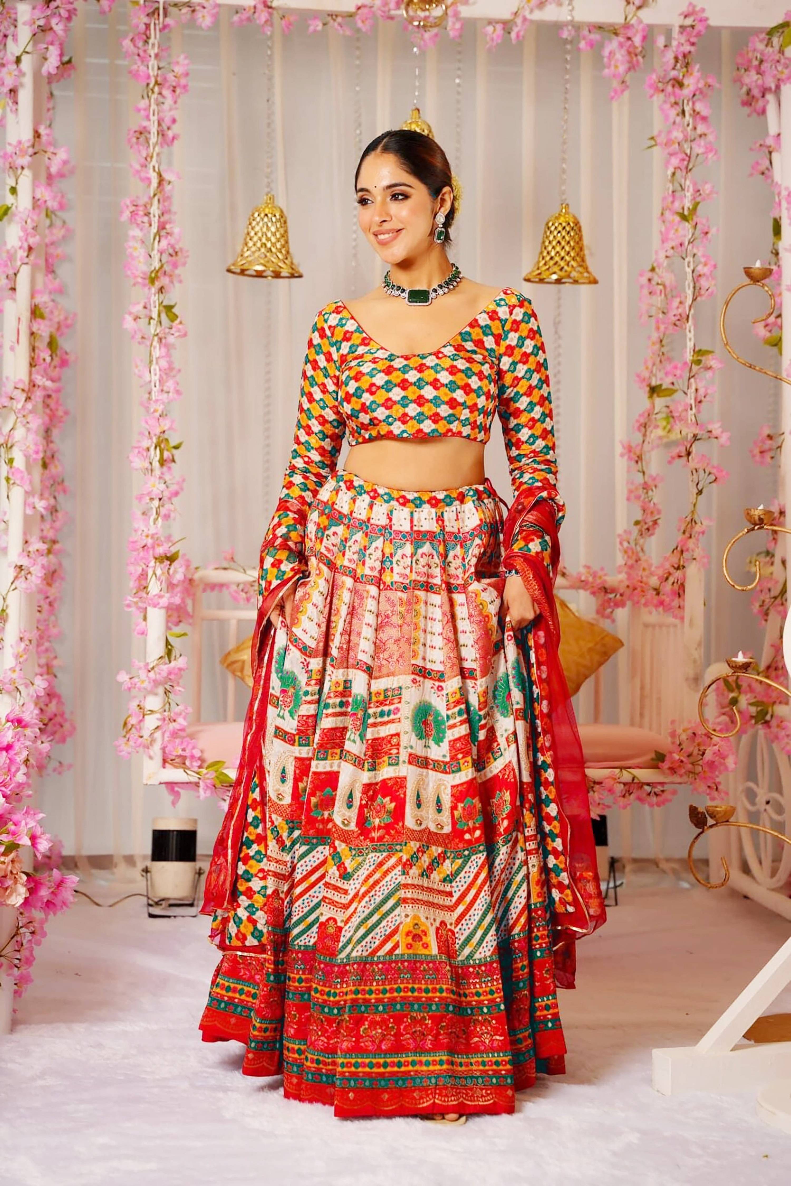 Sonakshi Women's Multicolor Silk Digital Printed Lehenga Choli Set | Grocsy