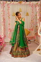 Sonakshi Women's Green Silk Digital Printed Lehenga Choli Set | Grocsy