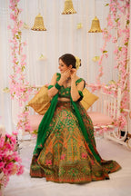 Sonakshi Women's Green Silk Digital Printed Lehenga Choli Set | Grocsy