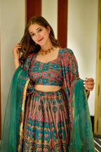 Sonakshi Women's Feroji Silk Digital Printed Lehenga Choli Set | Grocsy