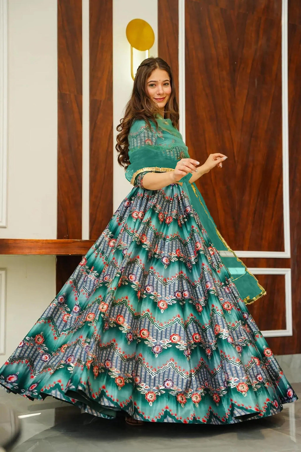 Sonakshi Women's Rama Silk Digital Printed Lehenga Choli Set | Grocsy