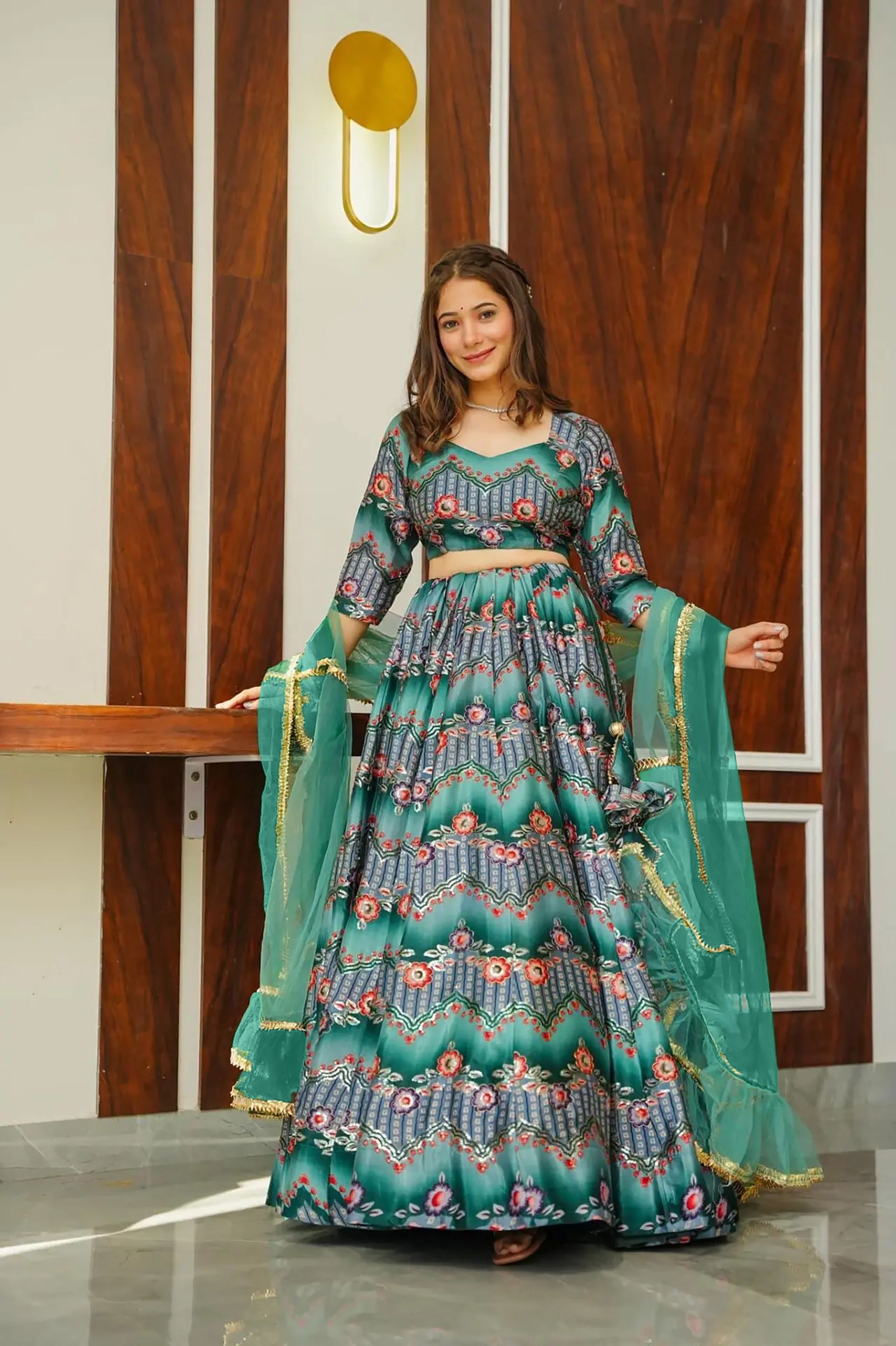 Sonakshi Women's Rama Silk Digital Printed Lehenga Choli Set | Grocsy