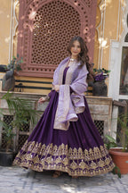 Sonakshi Women's Wine Star Georgette Embroidered Zari Sequence Work Anarkali Gown Set With Dupatta | Grocsy