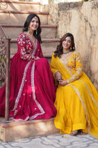 Sonakshi Women's Maroon & Gold Faux Blooming Embroidered Zari Sequence Work Anarkali Gown Set With Dupatta | Grocsy