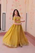 Sonakshi Women's Yellow Gold Crush Multi Thread Embroidery Zari Sequince Work Anarkali Gown Set | Grocsy