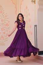 Sonakshi Women's Purple Faux Blooming Beads Embroidered work Anarkali Gown Set | Grocsy