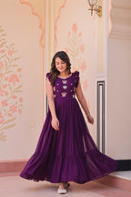 Sonakshi Women's Purple Faux Blooming Beads Embroidered work Anarkali Gown Set | Grocsy