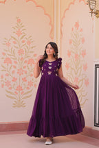 Sonakshi Women's Purple Faux Blooming Beads Embroidered work Anarkali Gown Set | Grocsy