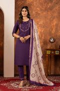 Sonakshi Women's Wine Marina Silk Multi Embroidered Thread With Hand Work Kurta Set With Dupatta | Grocsy