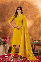 Sonakshi Women's Yellow Roman Silk Multi Embroidered Sequins With Hand Work Kurta Set With Dupatta | Grocsy