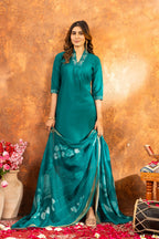 Sonakshi Women's Rama Roman Silk Multi Embroidered Sequins With Hand Work Kurta Set With Dupatta | Grocsy