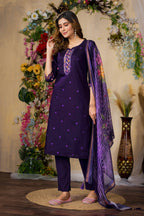 Sonakshi Women's Purple Roman Silk Multi Embroidered Sequins With Hand Work Kurta Set With Dupatta | Grocsy