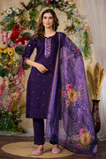 Sonakshi Women's Purple Roman Silk Multi Embroidered Sequins With Hand Work Kurta Set With Dupatta | Grocsy