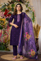Sonakshi Women's Purple Roman Silk Multi Embroidered Sequins With Hand Work Kurta Set With Dupatta | Grocsy