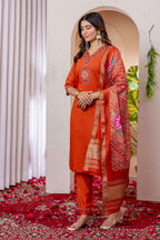 Sonakshi Women's Orange Marina Viscose Silk Multi Embroidered Sequins With Hand Work Kurta Set With Dupatta | Grocsy