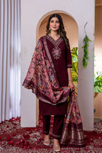 Sonakshi Women's Wine Marina Viscose Silk Multi Embroidered Sequins With Hand Work Kurta Set With Dupatta | Grocsy