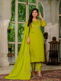 Sonakshi Women's Parrot Marina Silk Multi Thread Embroidered With Hand Work Kurta Set With Dupatta | Grocsy