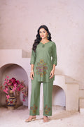 Sonakshi Women's Sea Green Rayon Embroidered Straight Top & Bottom Set | Grocsy