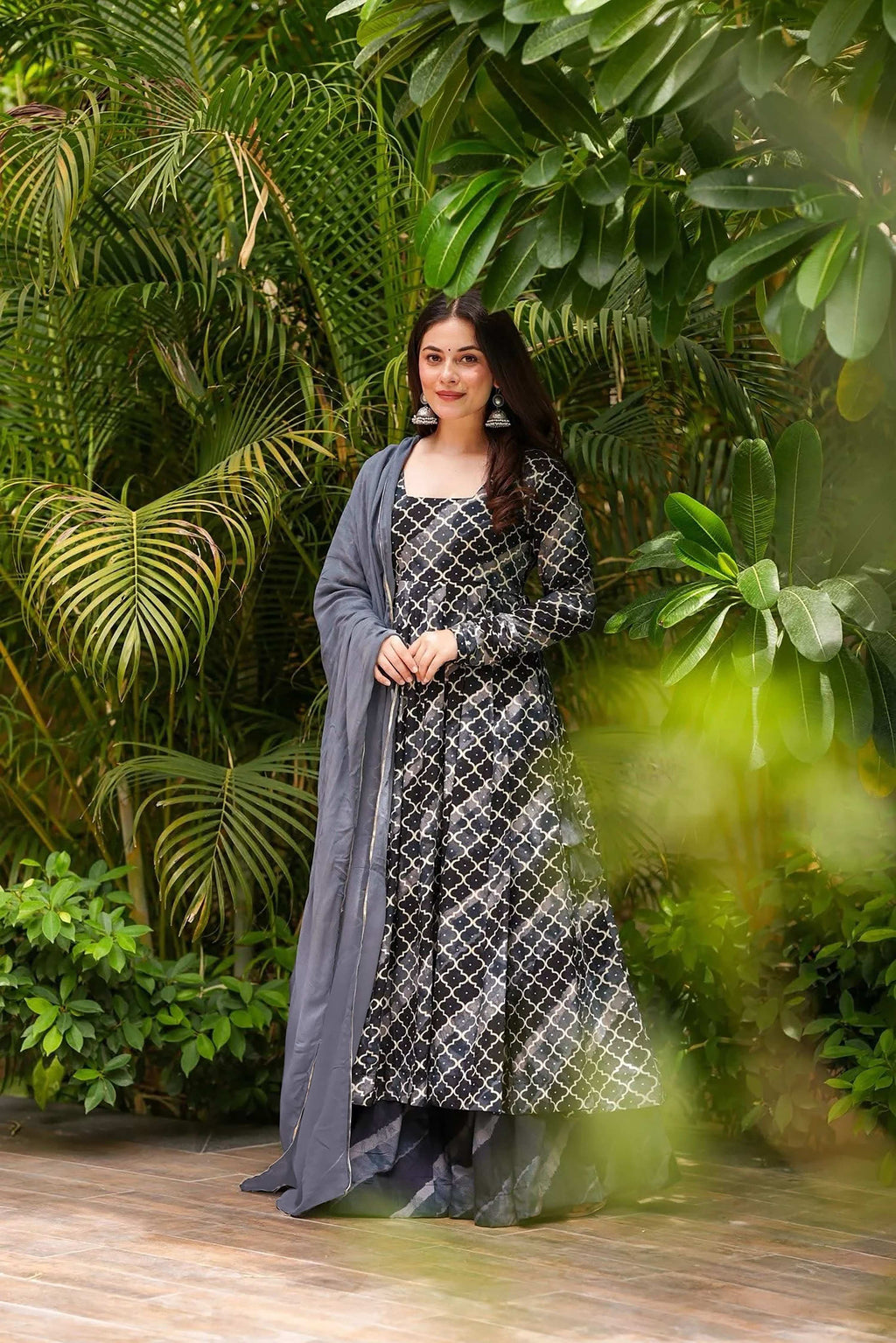 Sonakshi Women's Black Masleen With Heavy Digital Printed Anarkali Gown Set With Dupatta | Grocsy