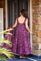 Sonakshi Women's Purple Masleen With Heavy Digital Printed Anarkali Gown Set With Dupatta | Grocsy