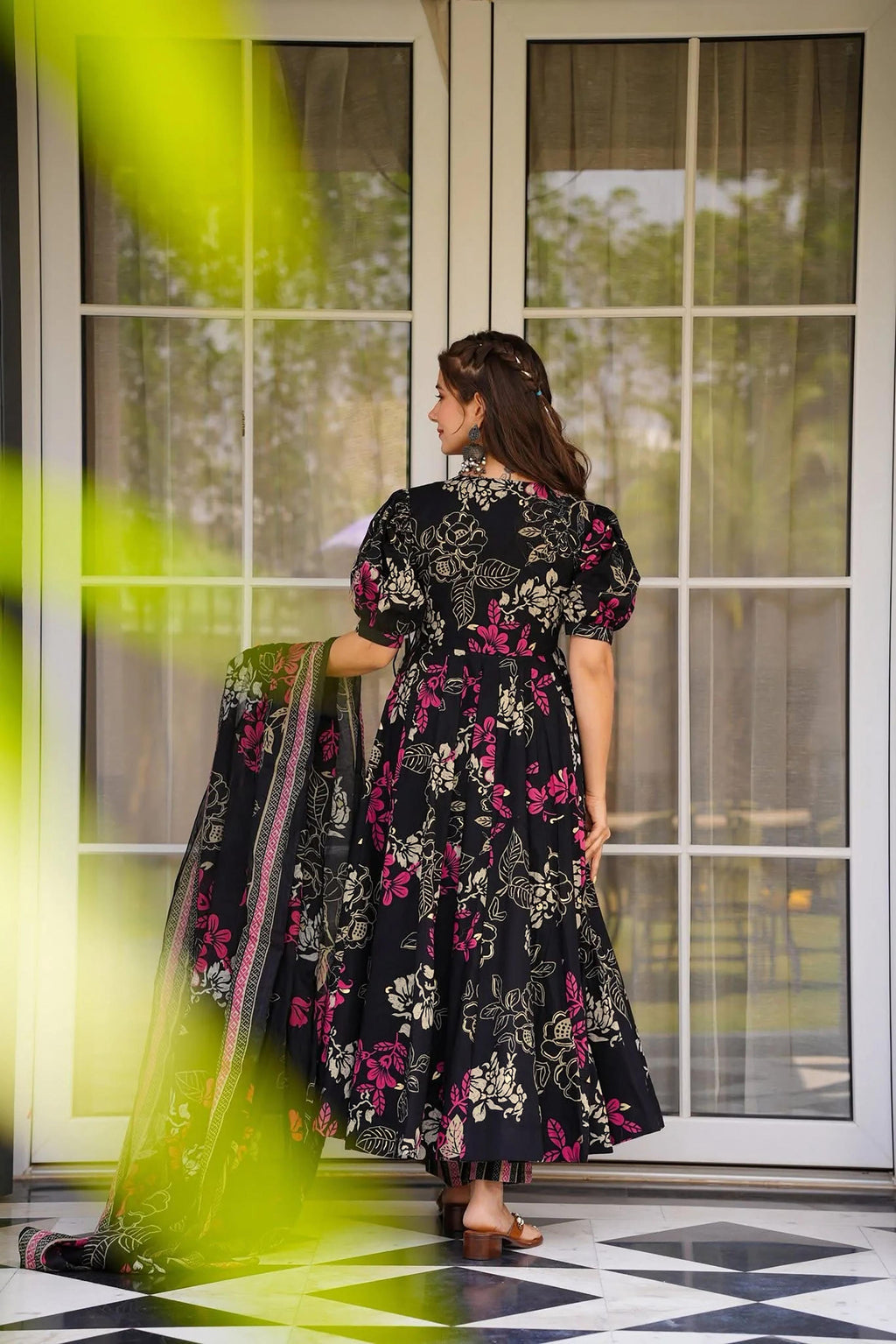 Sonakshi Women's Black Masleen With Heavy Digital Printed Anarkali Gown Set With Dupatta | Grocsy