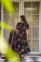 Sonakshi Women's Black Masleen With Heavy Digital Printed Anarkali Gown Set With Dupatta | Grocsy