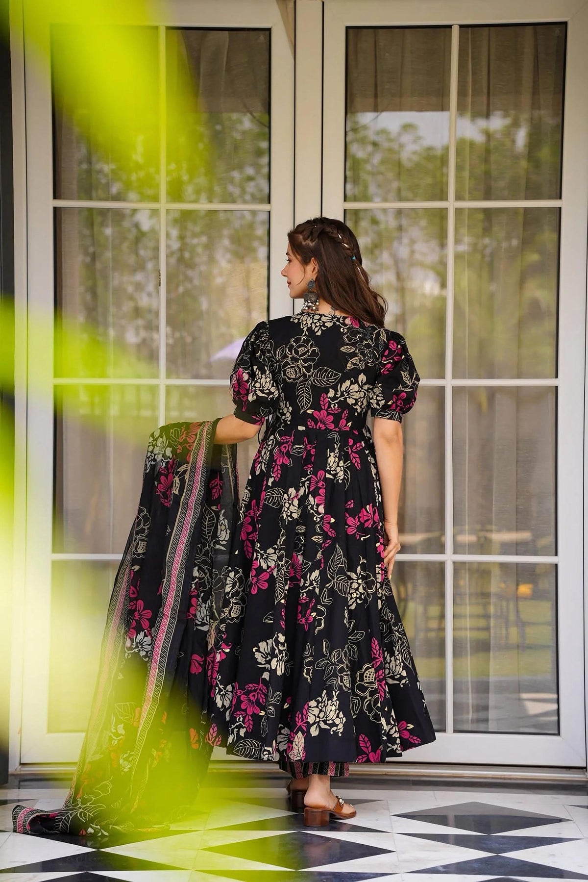 Sonakshi Women's Black Masleen With Heavy Digital Printed Anarkali Gown Set With Dupatta | Grocsy