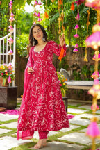 Sonakshi Women's Pink Masleen With Heavy Digital Printed Anarkali Gown Set With Dupatta | Grocsy